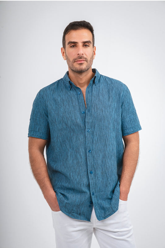 Short Sleeves Linen Shirt - Indigo