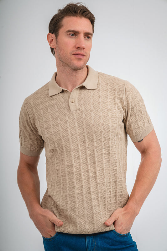 Embroidery Knit polo Shirt - Beige