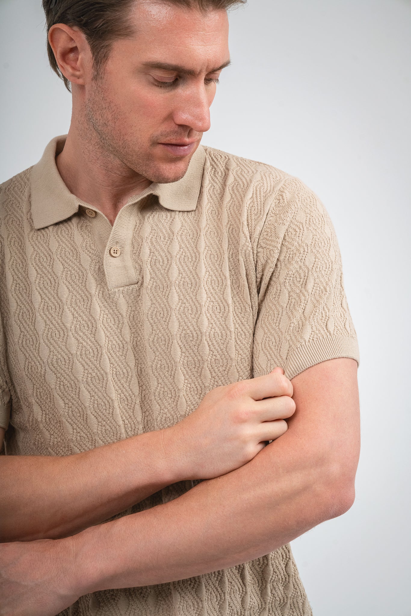 Embroidery Knit polo Shirt - Beige