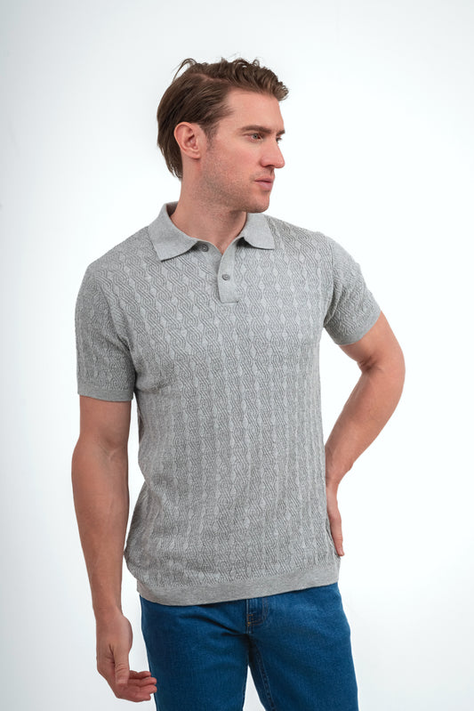 Embroidery Knit polo Shirt - Light Grey