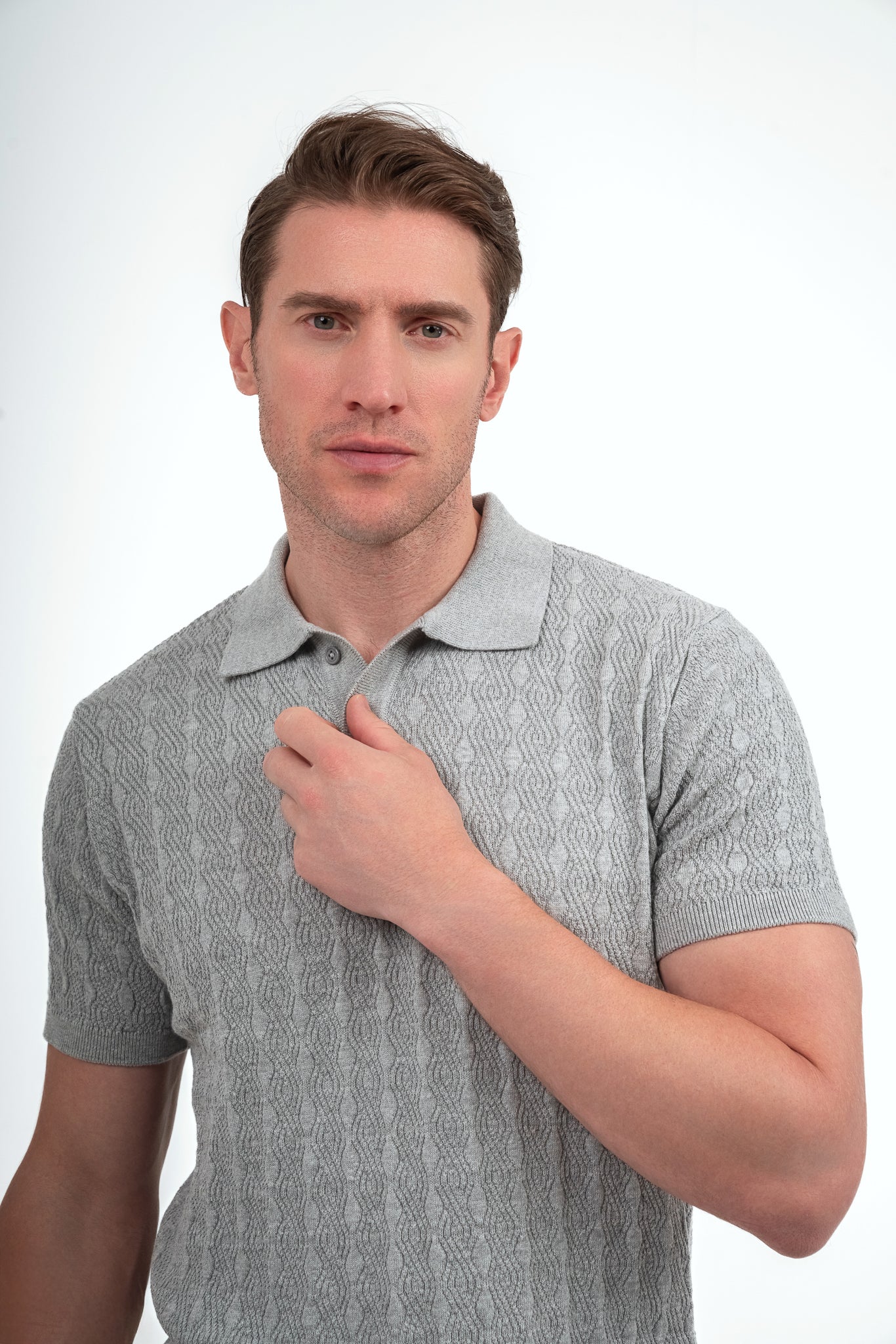 Embroidery Knit polo Shirt - Light Grey