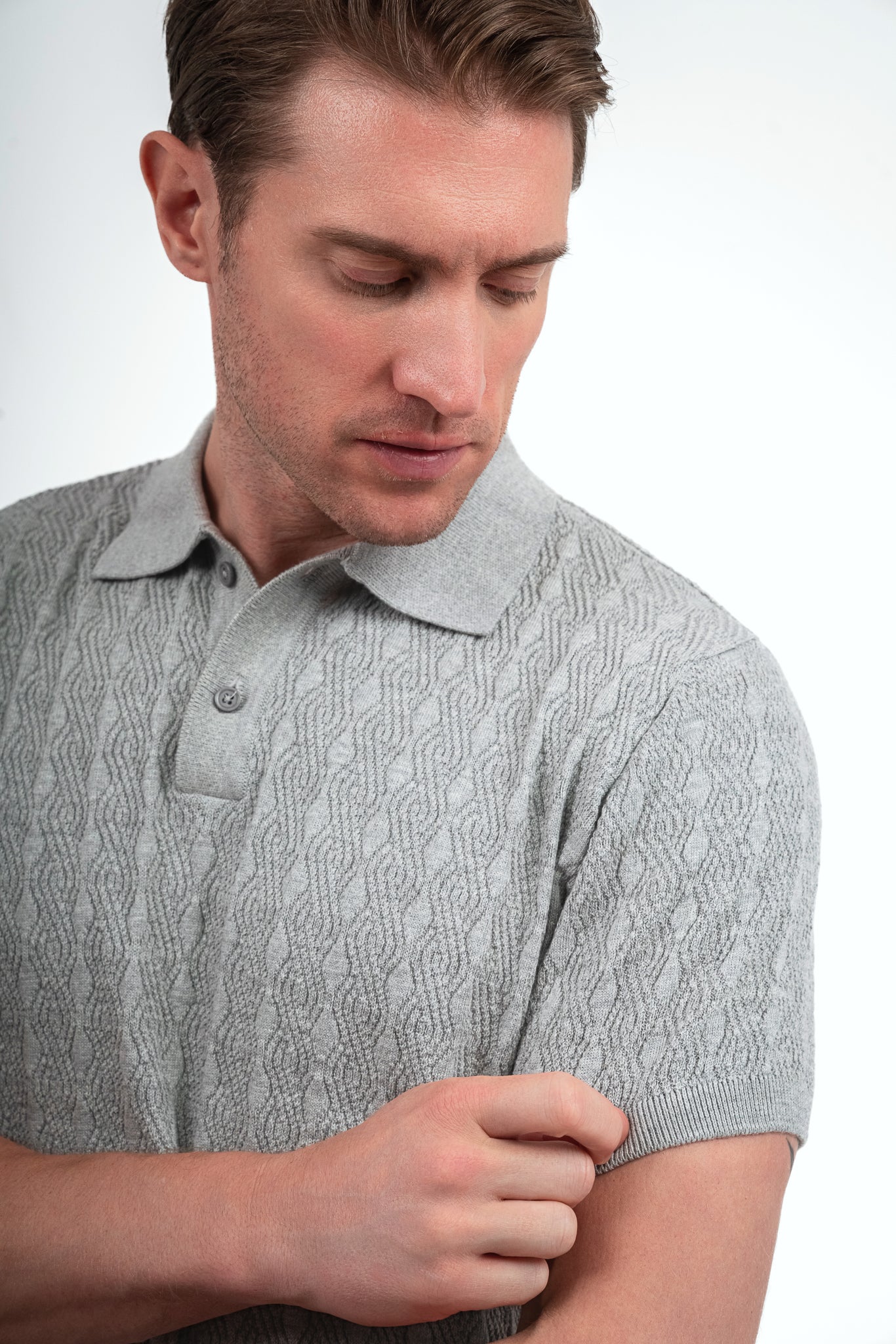 Embroidery Knit polo Shirt - Light Grey