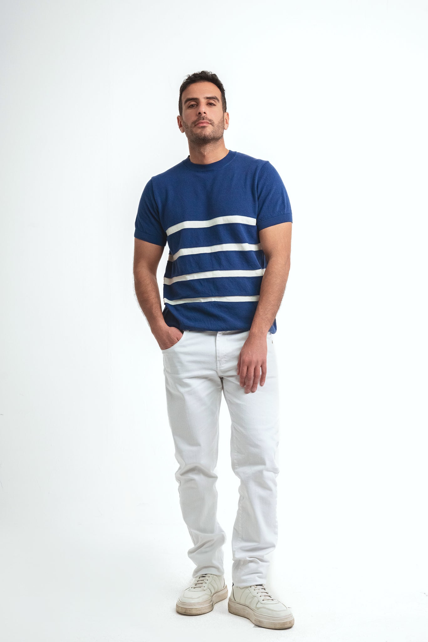 Knit T-shirt- Indigo*White