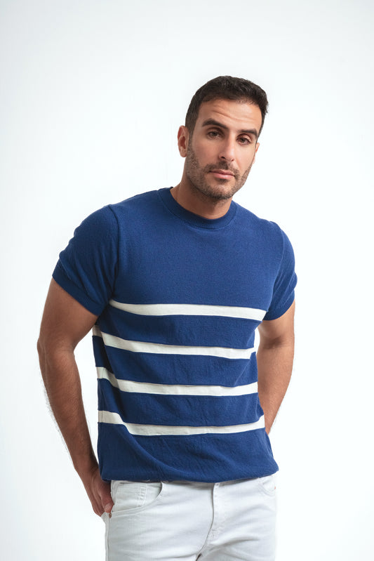 Knit T-shirt- Indigo*White