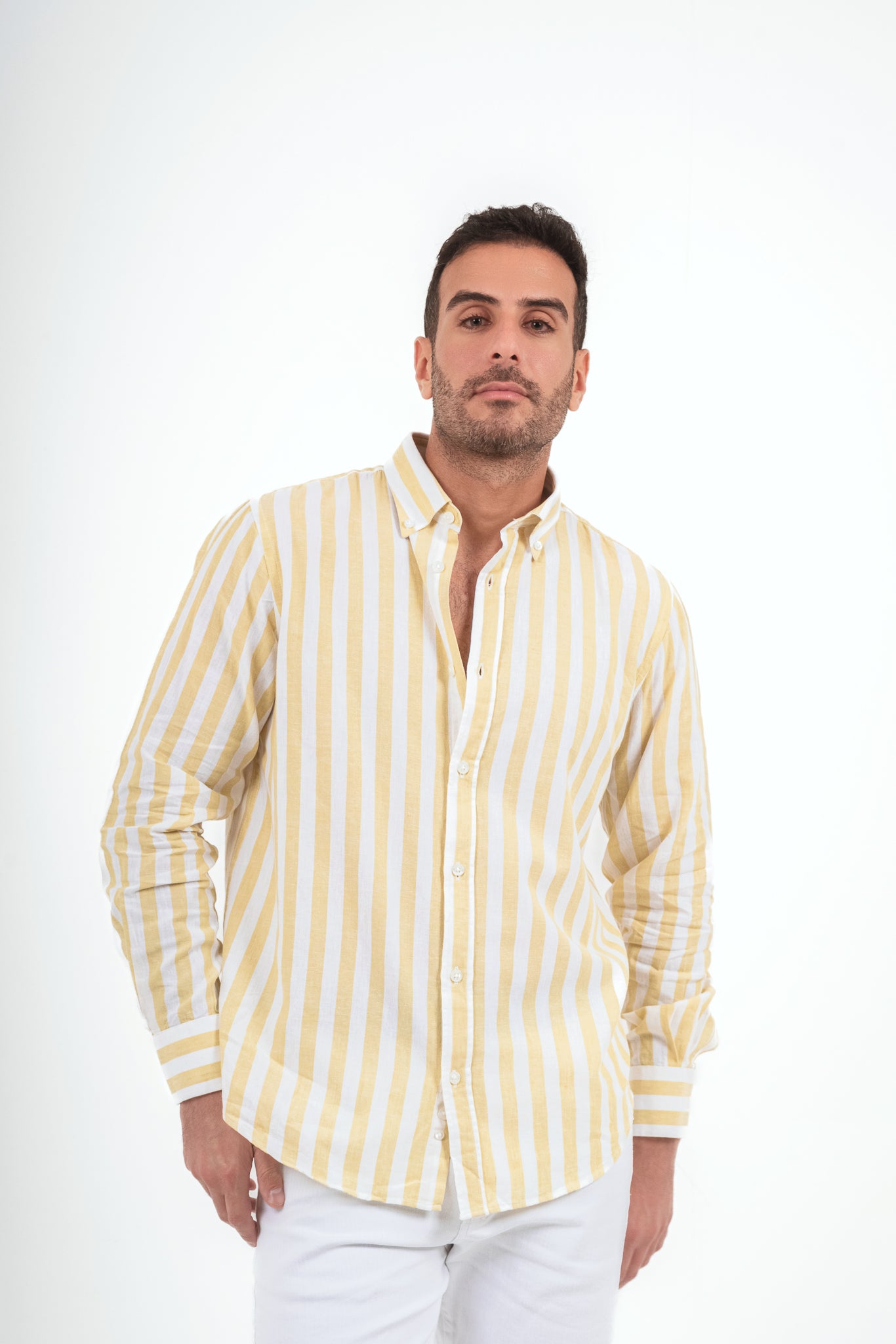 Striped Linen Shirt - White X Yellow