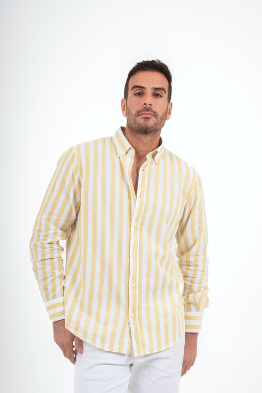 Striped Linen Shirt - White X Yellow