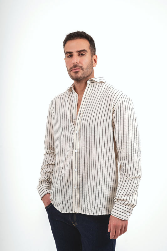 Striped Linen Shirt - Off white X Black