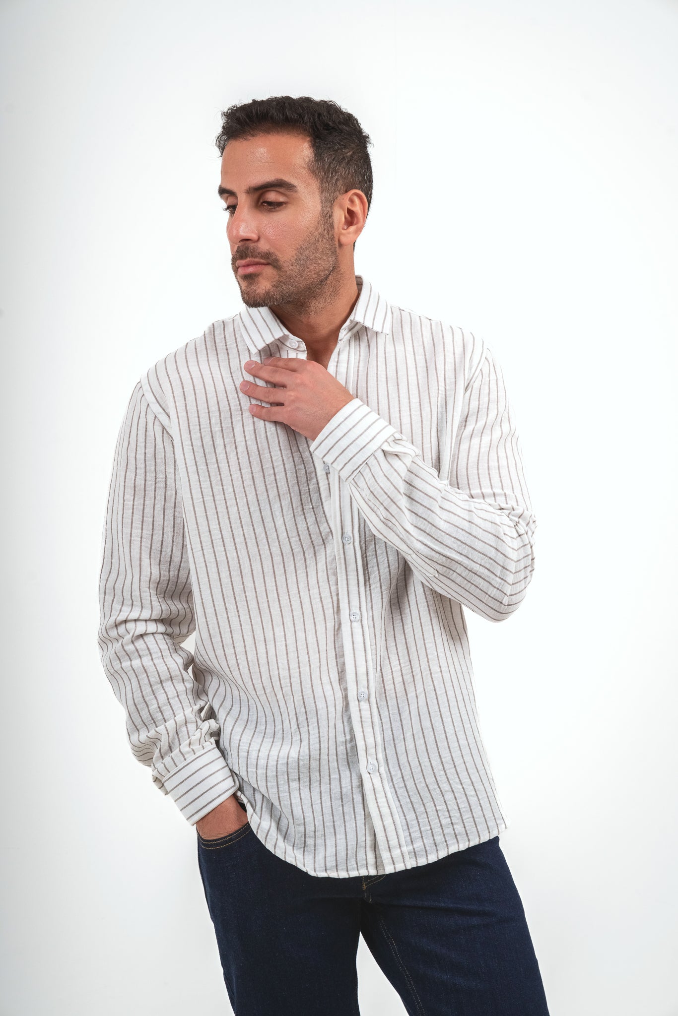 Striped Linen Shirt - White X Grey