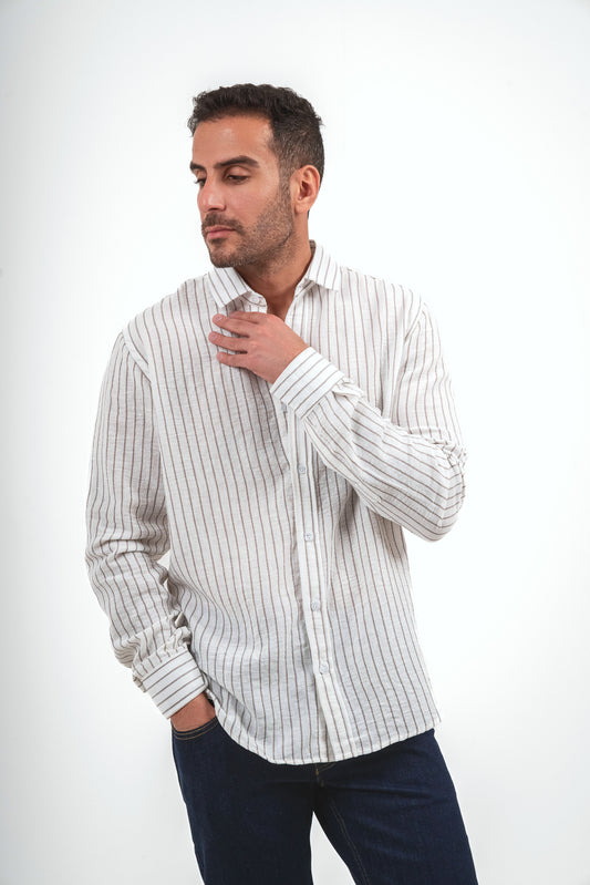 Striped Linen Shirt - White X Grey