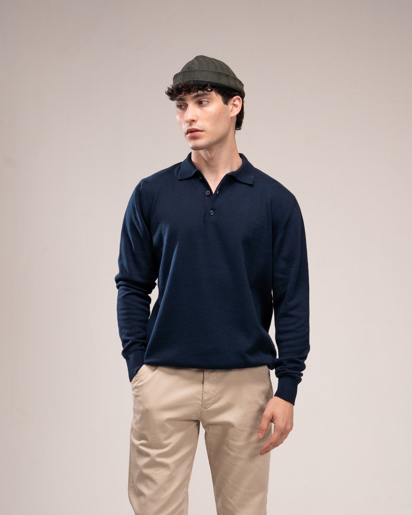 Knit Polo Shirt - Navy Blue