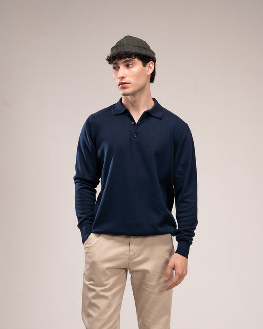 Knit Polo Shirt - Navy Blue
