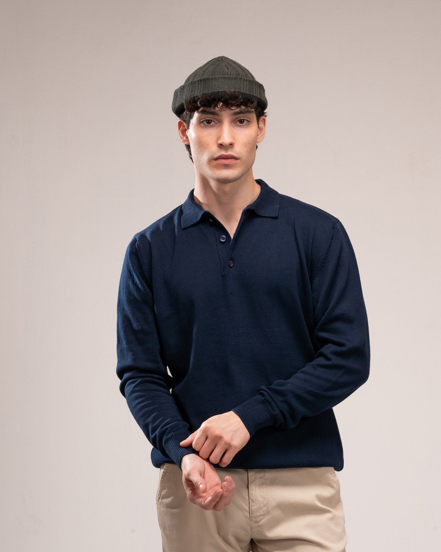 Knit Polo Shirt - Navy Blue