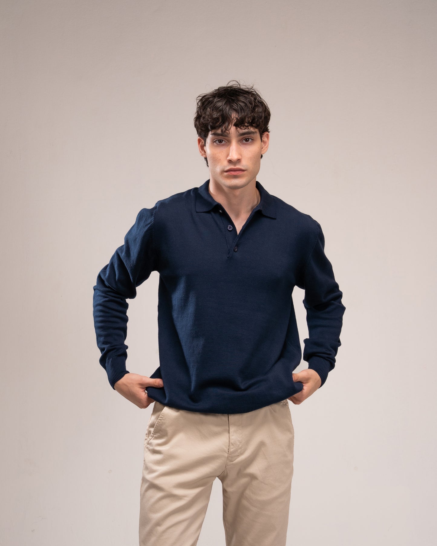 Knit Polo Shirt - Navy Blue