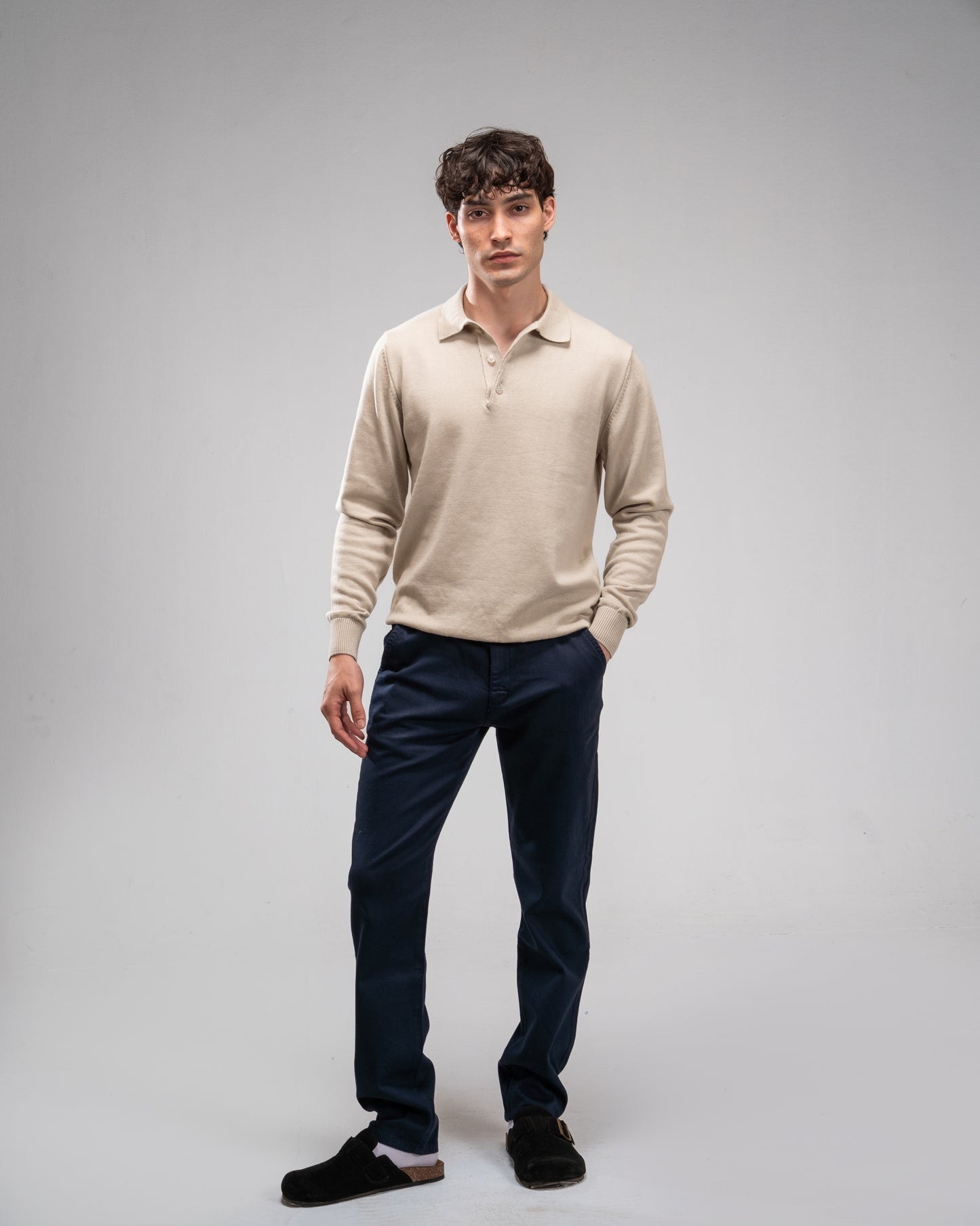 Knit Polo shirt- Beige