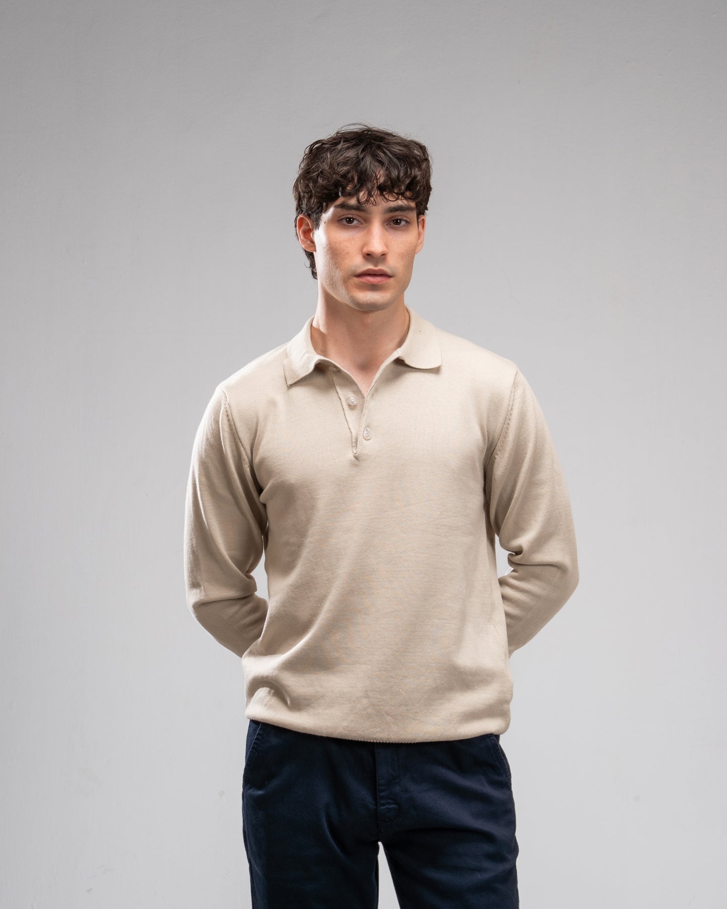 Knit Polo shirt- Beige