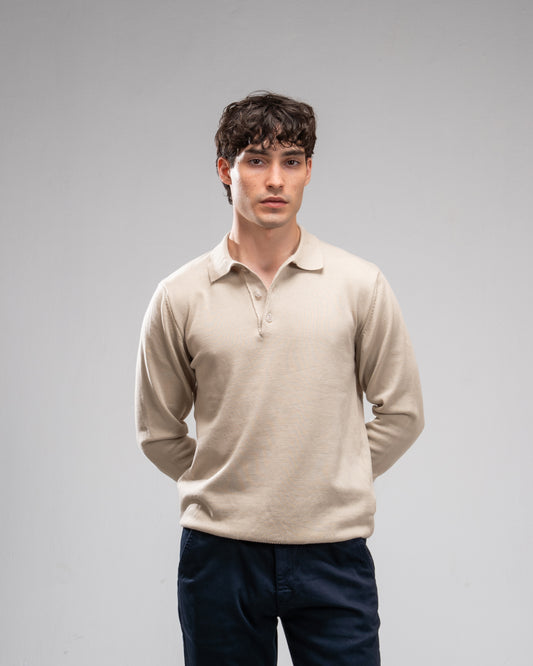 Knit Polo shirt- Beige