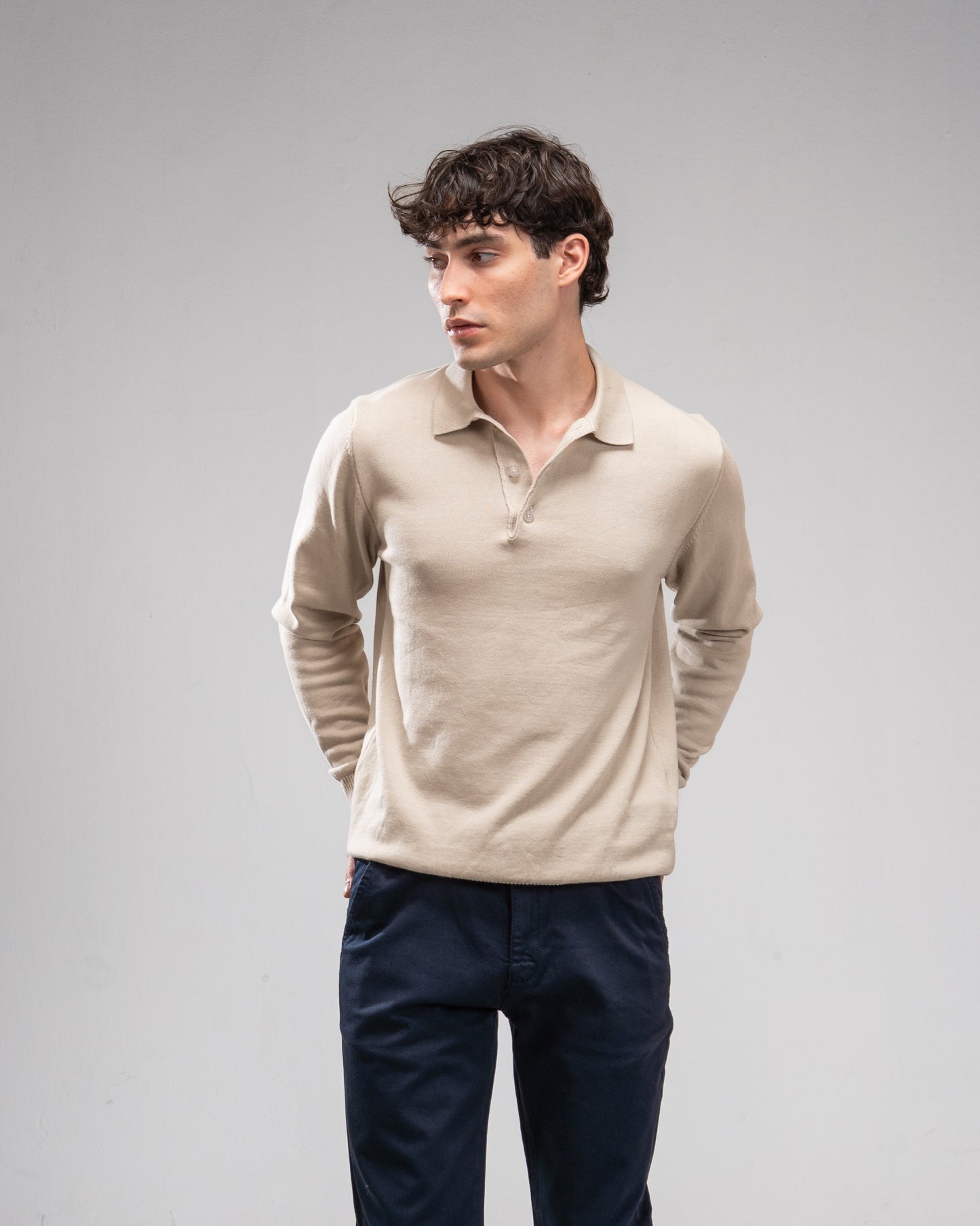 Knit Polo shirt- Beige