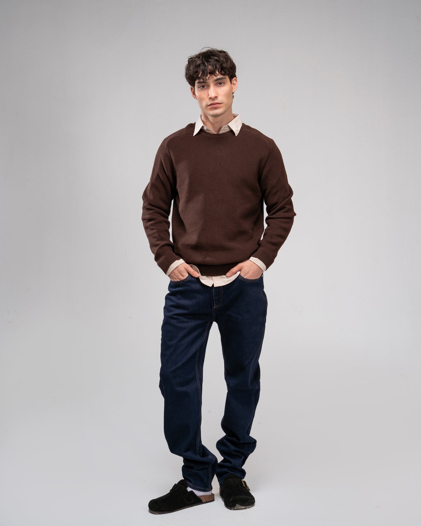 Knit Crew Neck Jumper - Brown