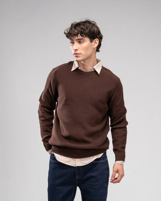 Knit Crew Neck Jumper - Brown