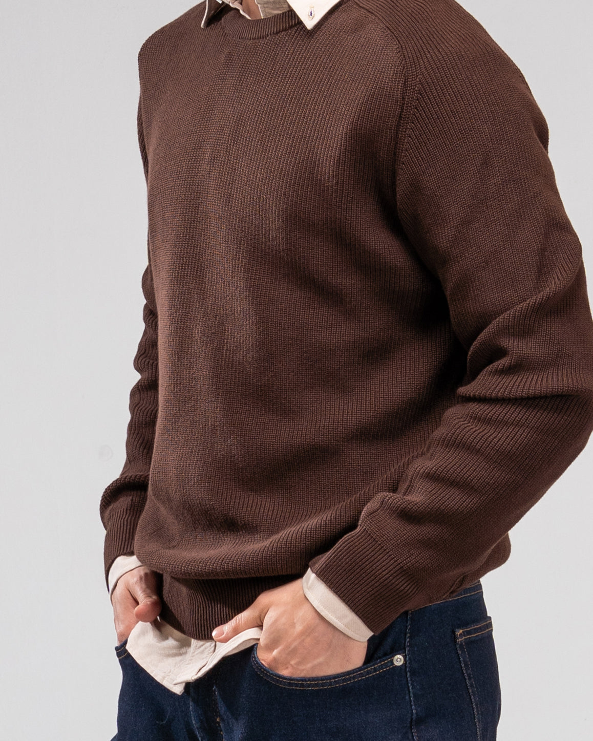 Knit Crew Neck Jumper - Brown