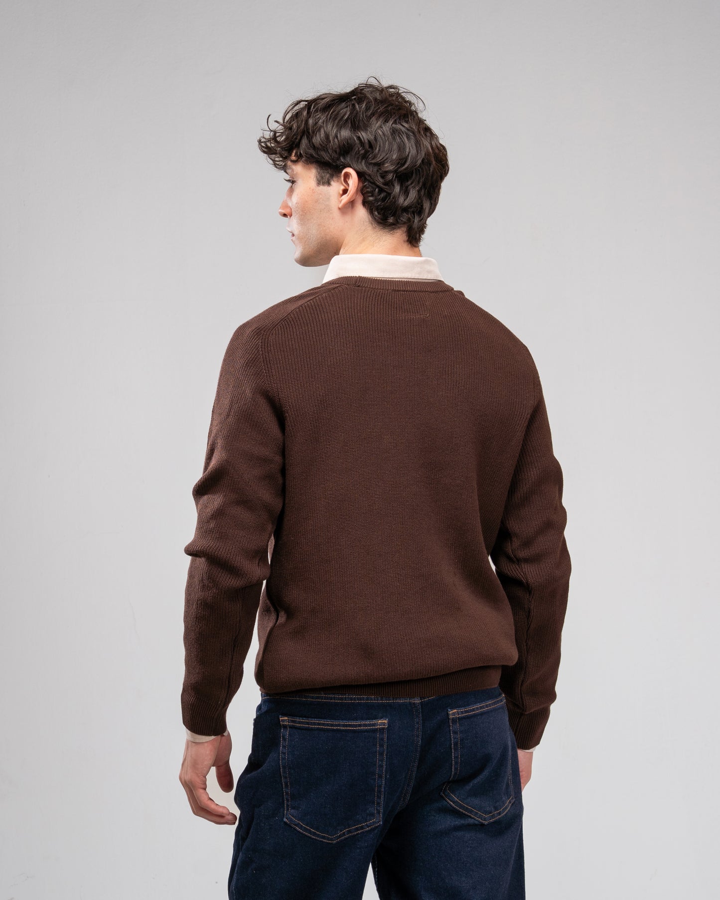 Knit Crew Neck Jumper - Brown