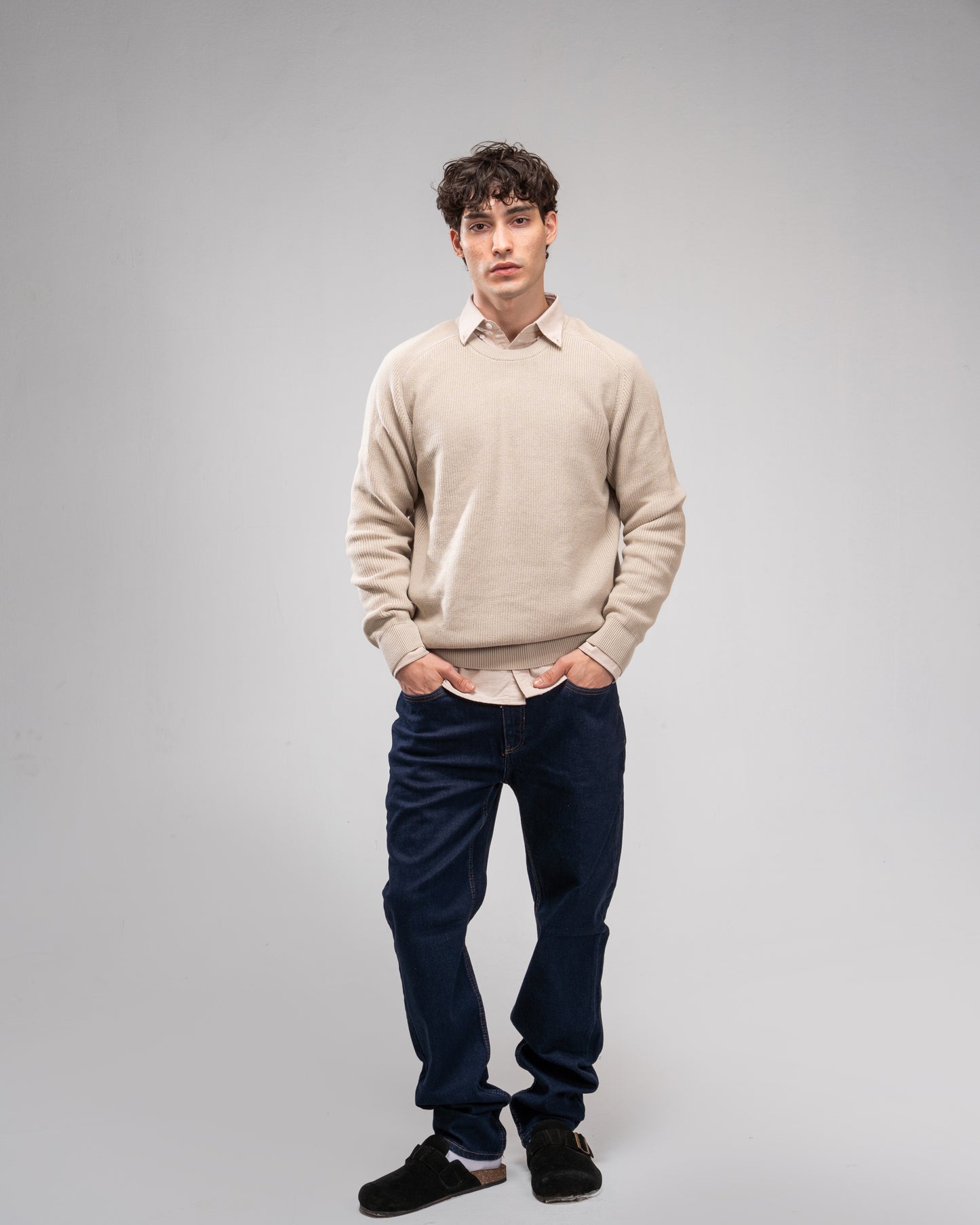 Knit Crew Neck Jumper -Beige