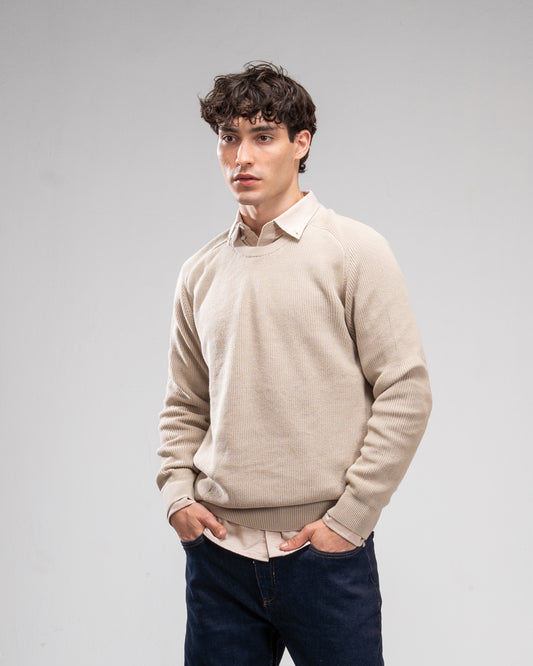 Knit Crew Neck Jumper -Beige