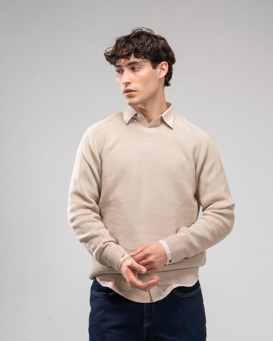 Knit Crew Neck Jumper -Beige