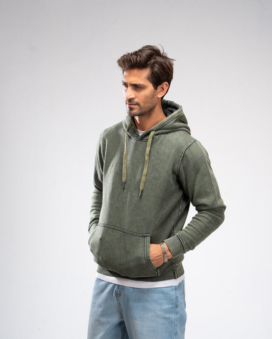 Basic Plain Hoodie - Olive