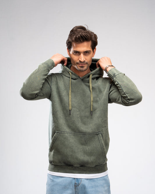 Basic Plain Hoodie - Olive