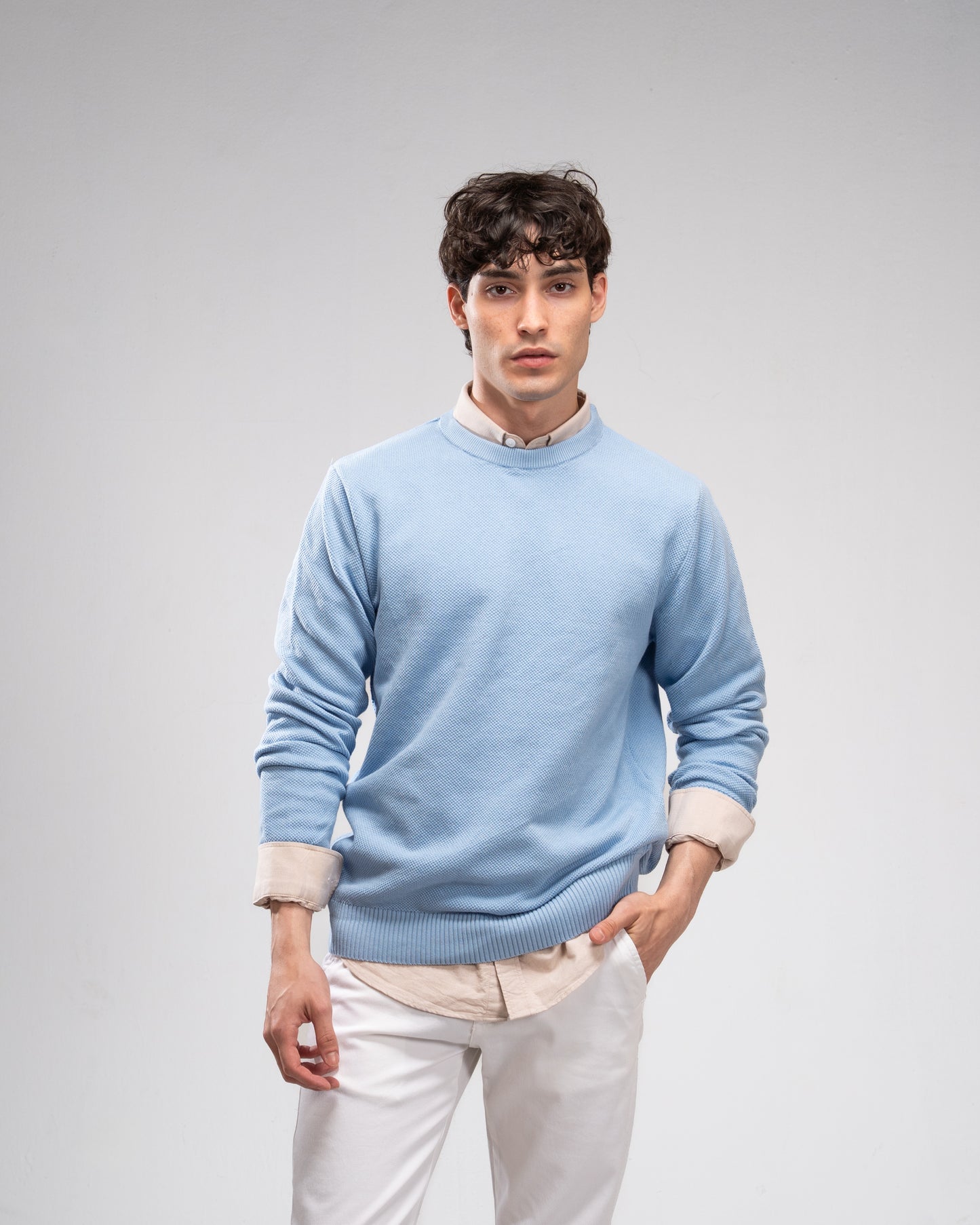 Knit Crew Neck Jumper - Baby Blue