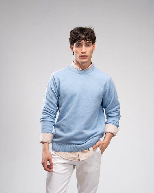 Knit Crew Neck Jumper - Baby Blue