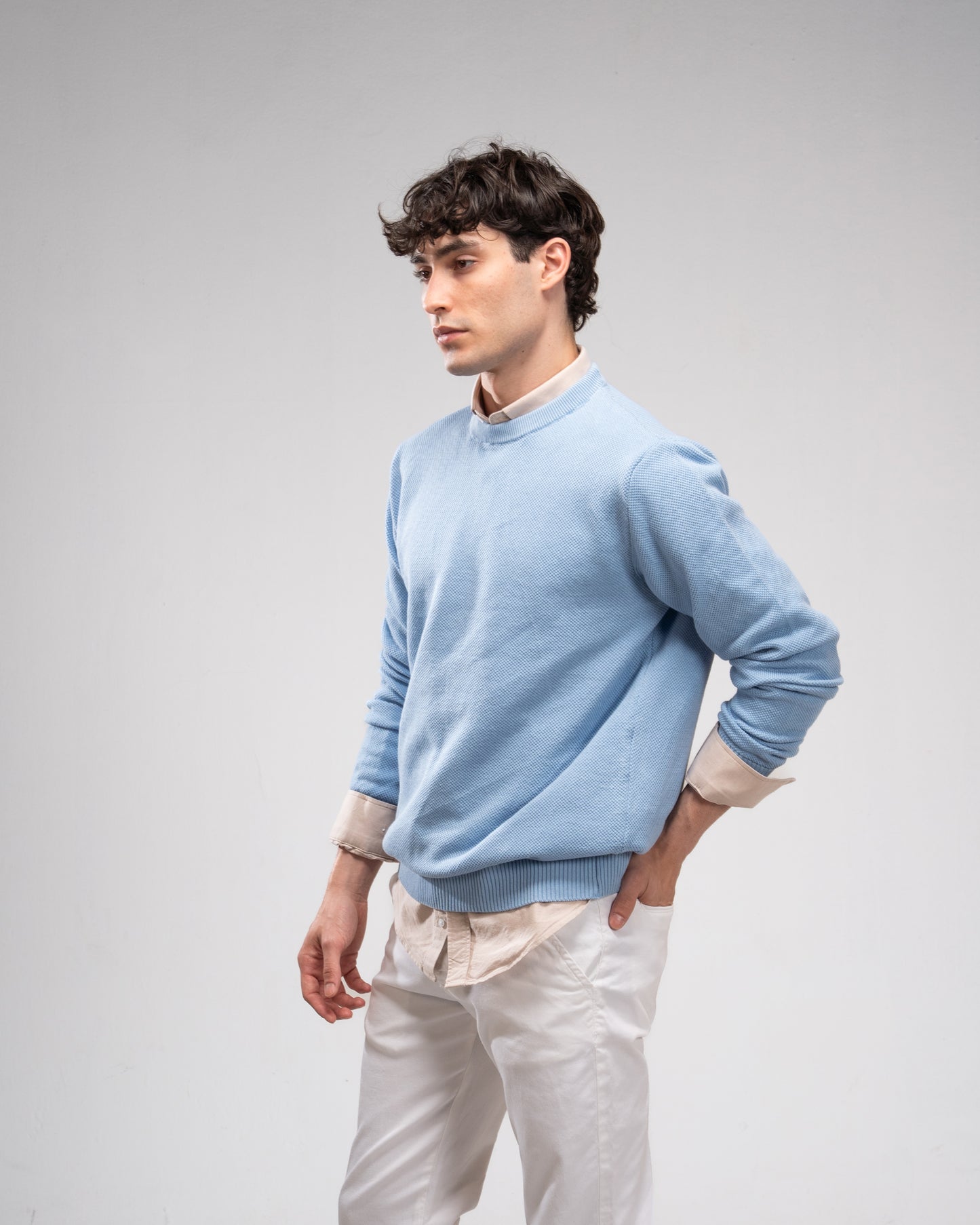 Knit Crew Neck Jumper - Baby Blue