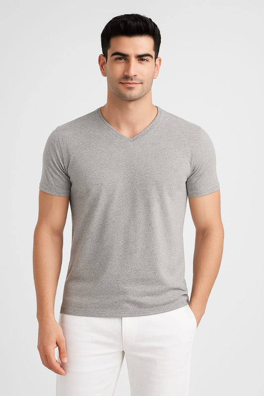 V-Neck Basic T-Shirt - Grey