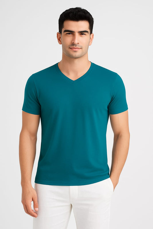 V-Neck Basic T-Shirt - Petroleum