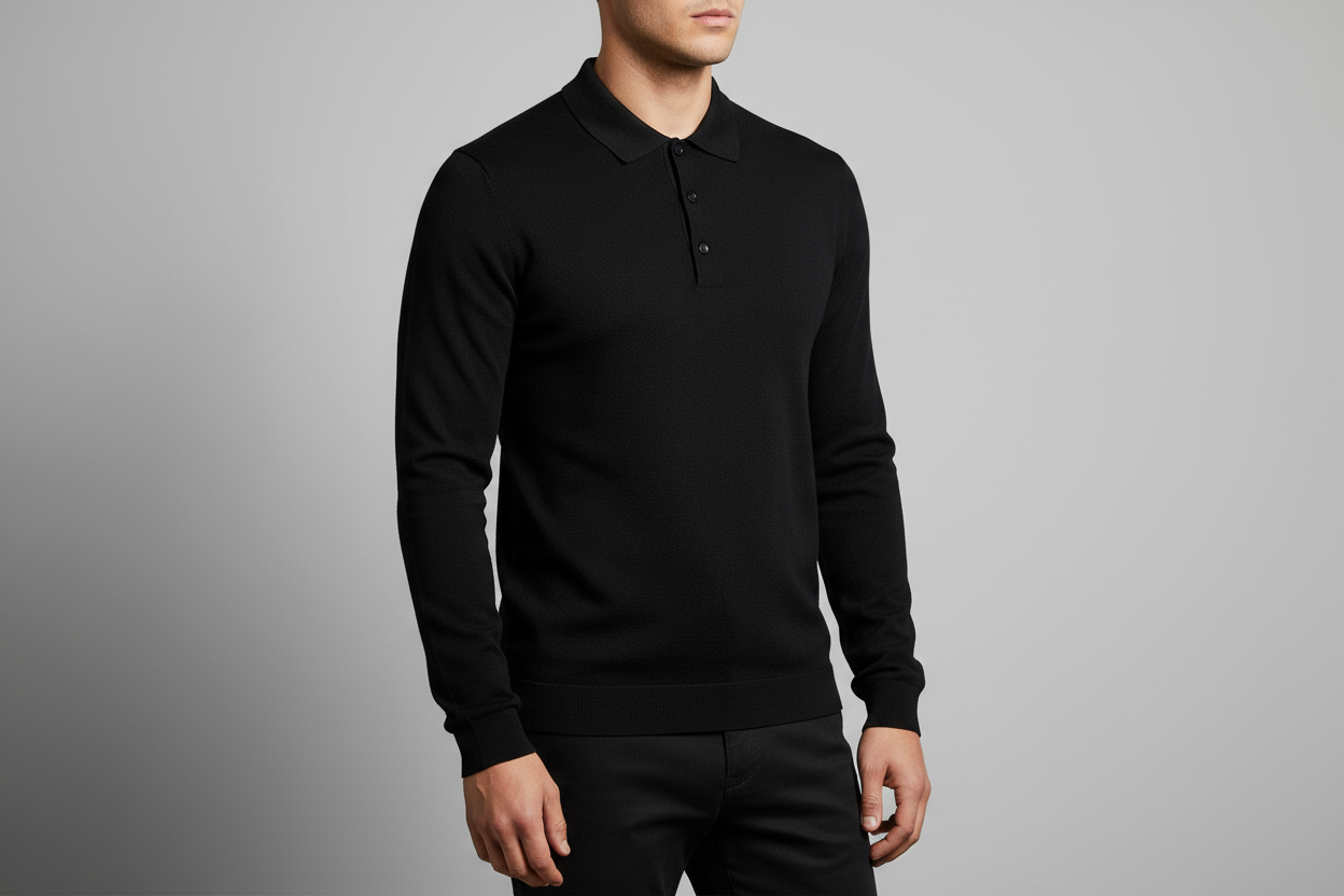 Polo Knit Sweater- Black