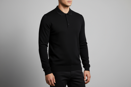 Polo Knit Sweater- Black