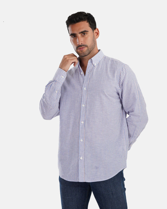 Striped Linen Shirt - Blue* Red