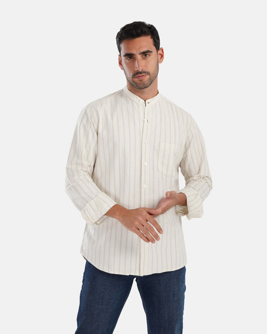 Half collar Striped Shirt - Off White