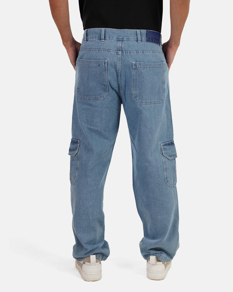 Relaxed Fit Cargo Jeans - Light Blue
