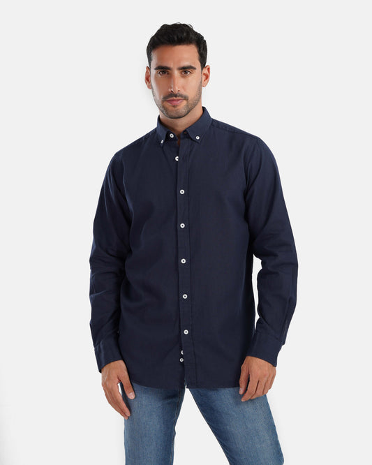 Plain Linen Shirt - Navy BLue