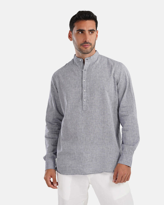 Half Collar Linen Shirt - Grey