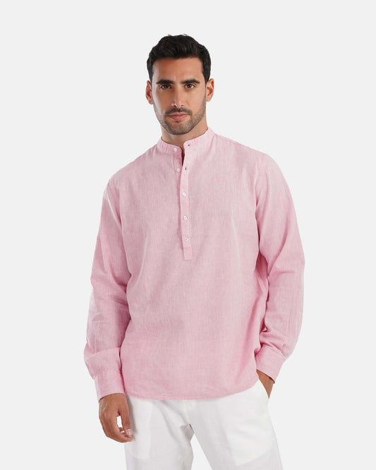 Half Collar Linen Shirt - Rose
