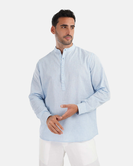 Half Collar Linen Shirt - Baby Blue