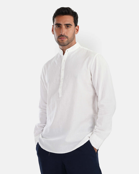 Half Collar Linen Shirt - White