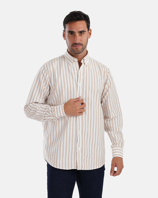 Striped Oxford Shirt - Beige*White