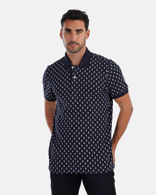 Printed Polo Shirt - Navy Blue