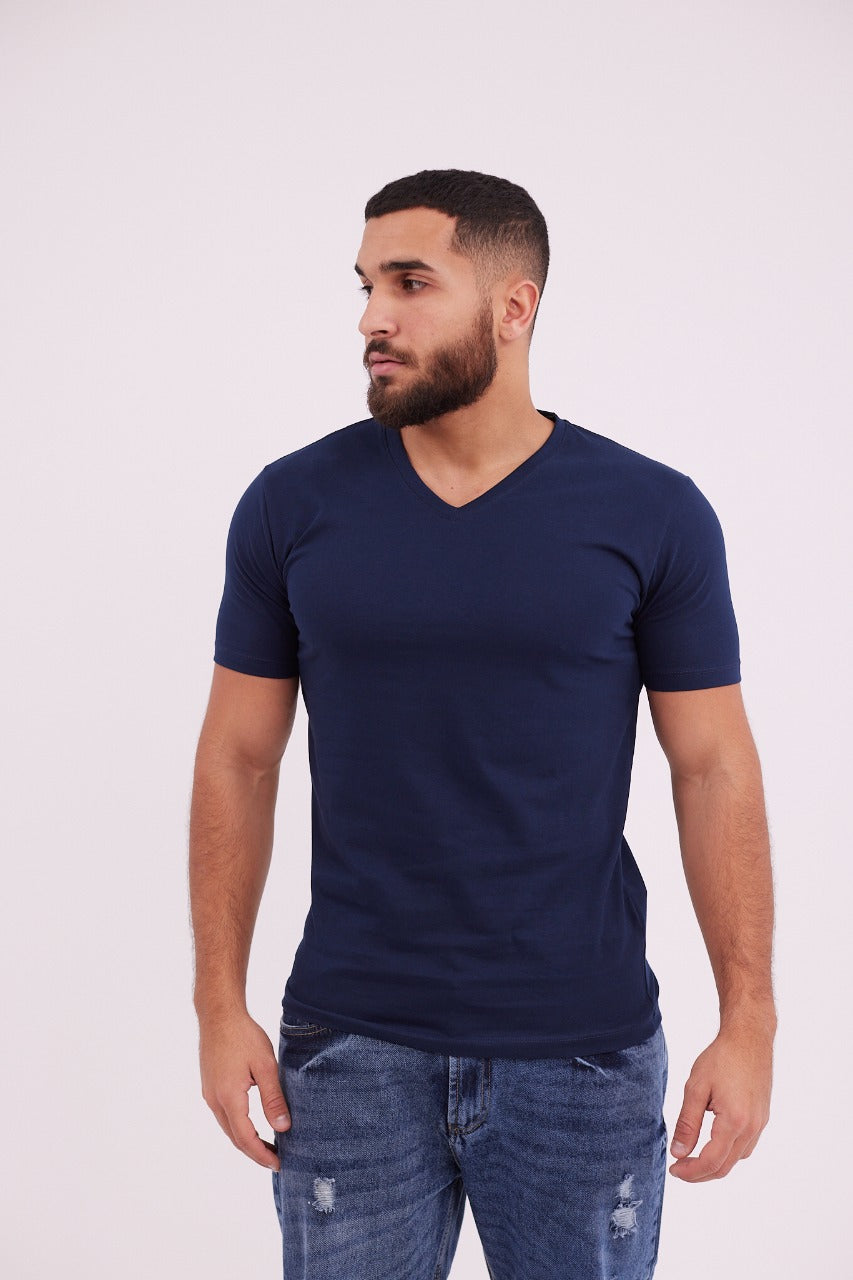 V-neck basic T-shirt - Navy BLue