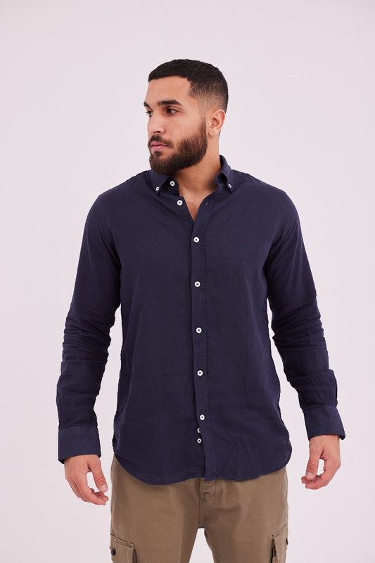 Linen Shirt-Navy Blue